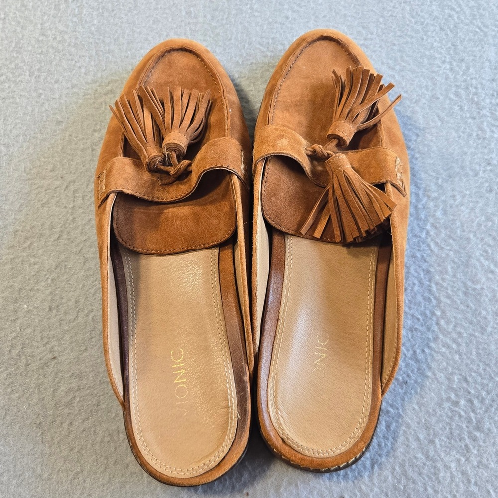 Vionic Reagan Mule Loafer Womens 11 Tan Suede Tassel Slip On Orthotic Support - Picture 4 of 10